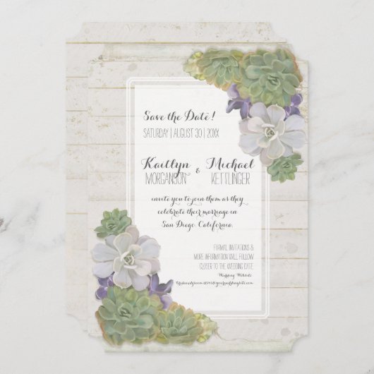 Sparen de Datum waarop Cactus Succulent Wooden Des Save The Date (Voorkant / Achterkant)