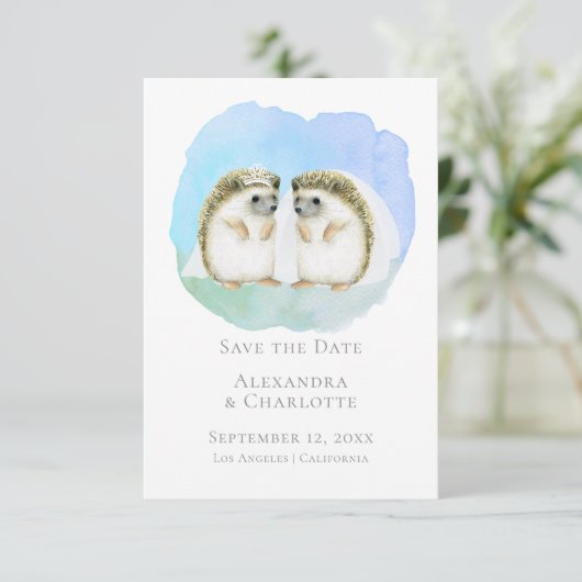 Sparen de Datum waarop Lesbian Hedégel bruiloft wo Save The Date (Staand voorkant)