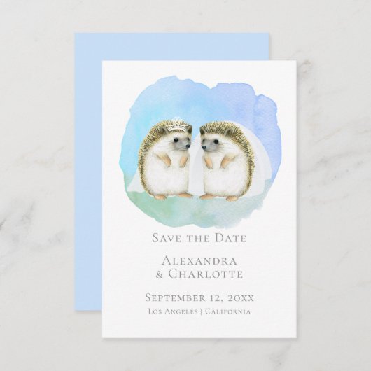 Sparen de Datum waarop Lesbian Hedégel bruiloft wo Save The Date (Voorkant / Achterkant)