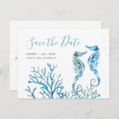 Sparen de Datum Waterverf Blauwe Zeepaard Briefkaa Briefkaart (Voorkant / Achterkant)