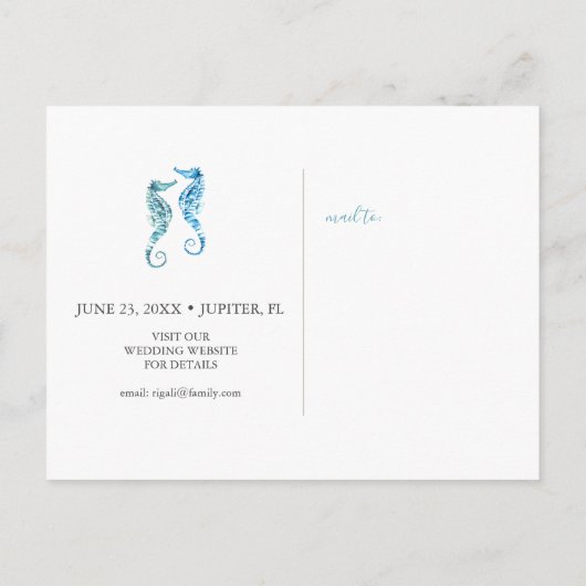 Sparen de Datum Waterverf Blauwe Zeepaard Briefkaa Briefkaart (Achterkant)