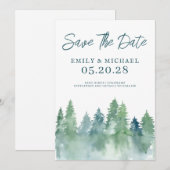 Sparen de Datum Waterverf Bosbomen Woodland Save The Date (Voorkant / Achterkant)