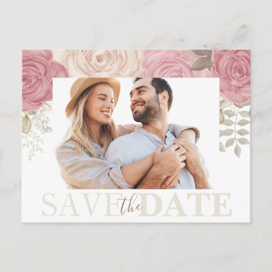 Sparen de Datum Waterverf Burgundy Floral Roos Aankondigingskaart (Voorkant)