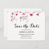 Sparen de Datum Waterverf Cherry bloesems Aankondigingskaart (Voorkant / Achterkant)