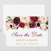 Sparen de Datum Waterverf Floral Burgundy Gold B Save The Date (Voorkant / Achterkant)