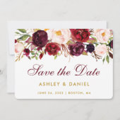Sparen de Datum Waterverf Floral Burgundy Gold B Save The Date (Voorkant)