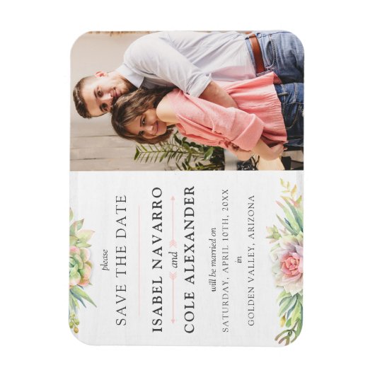 Sparen de Datum Waterverf het Succulente huwelijk  Magneet (Verticaal)