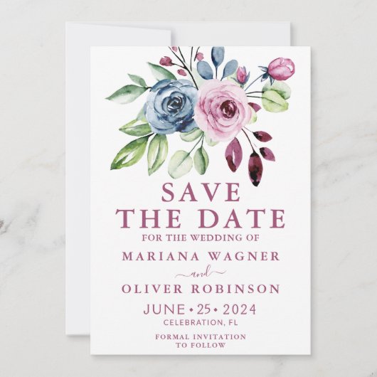 Sparen de Datum Waterverf van de Blauwe Wijn van d Kaart (Voorkant)