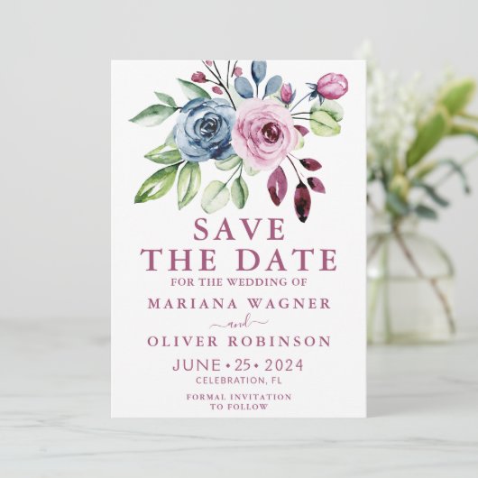 Sparen de Datum Waterverf van de Blauwe Wijn van d Kaart (Staand voorkant)