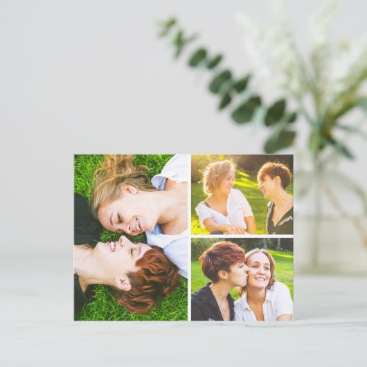 Sparen de Datum Waterverf Wildbloemen 3-Foto Briefkaart (Staand voorkant)