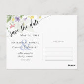 Sparen de Datum Waterverf Wildbloemen 3-Foto Briefkaart (Achterkant)