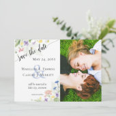 Sparen de Datum Waterverf Wildbloemen 4-Foto Kaart (Staand voorkant)