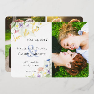 Sparen de Datum Waterverf Wildflower Floral Weddin Folie Uitnodiging