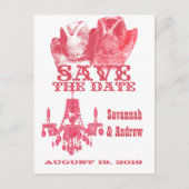 Sparen de Datum Westerne Roze Cowboy Pet Chandelie Aankondigingskaart (Voorkant)