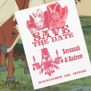 Sparen de Datum Westerne Roze Cowboy Pet Chandelie Aankondigingskaart