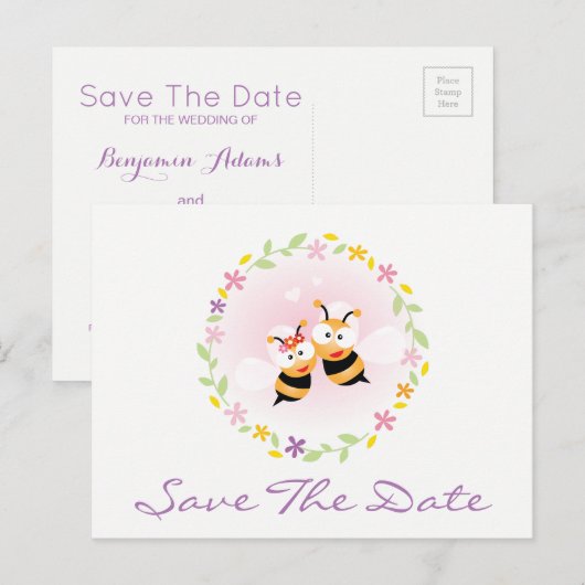 Sparen de Datum Whimsical Pink Weddenschap Briefkaart (Voorkant / Achterkant)