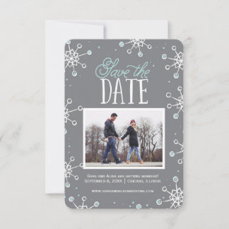 Sparen de Datum Winter Snowflake Weddin Blue Grey  Save The Date
