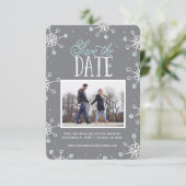 Sparen de Datum Winter Snowflake Weddin Blue Grey Save The Date (Staand voorkant)