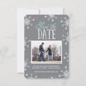 Sparen de Datum Winter Snowflake Weddin Blue Grey Save The Date (Voorkant)
