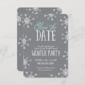 Sparen de Datum Wintersnowflake Partij Blauwe Grij Save The Date (Voorkant / Achterkant)