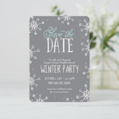 Sparen de Datum Wintersnowflake Partij Blauwe Grij Save The Date (Staand voorkant)