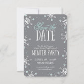 Sparen de Datum Wintersnowflake Partij Blauwe Grij Save The Date (Voorkant)