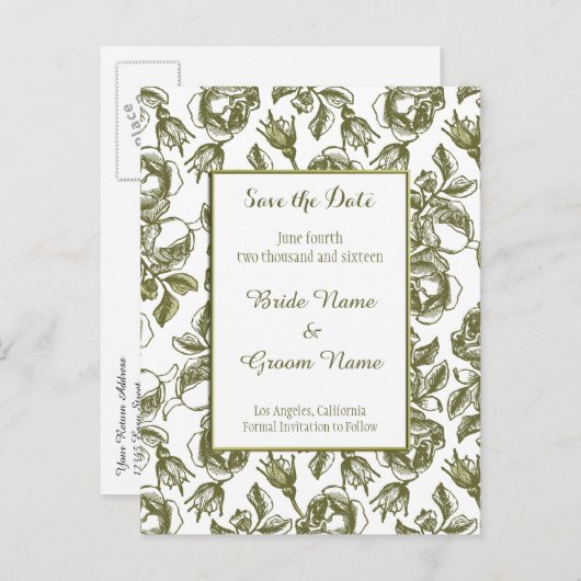 Sparen de Datum Witte Faux Gold Rozen Briefkaart (Voorkant / Achterkant)