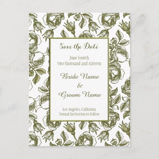 Sparen de Datum Witte Faux Gold Rozen Briefkaart (Voorkant)