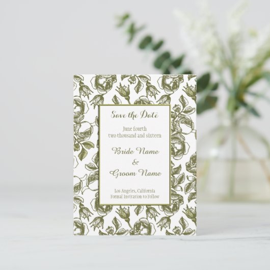 Sparen de Datum Witte Faux Gold Rozen Briefkaart (Staand voorkant)