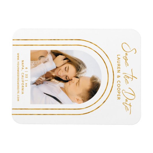 Sparen de Datum Witte Gouden Kunst Deco Weddenscha Magneet (Horizontaal)