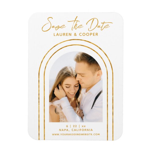 Sparen de Datum Witte Gouden Kunst Deco Weddenscha Magneet (Verticaal)