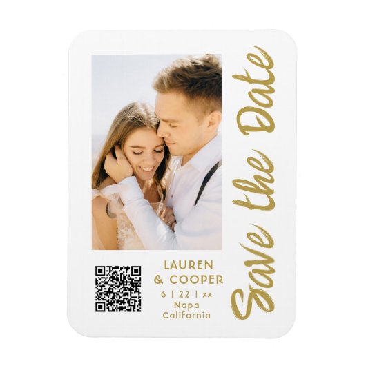 Sparen de Datum Witte Gouden Modern Weddin Magneet (Verticaal)