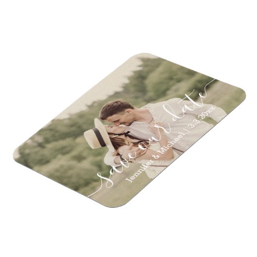 sparen de datum witte handschrift trouwfoto magneet (Linkerzijde)