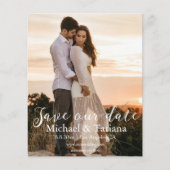 sparen de datum witte handschrijvende trouwfoto flyer (Voorkant)