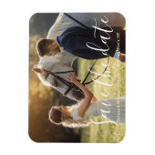 sparen de datum witte handschrijvende trouwfoto magneet (Verticaal)