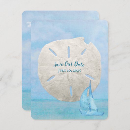 Sparen de Datum zanddollar en zeilboot Save The Date (Voorkant / Achterkant)