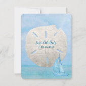 Sparen de Datum zanddollar en zeilboot Save The Date (Voorkant)