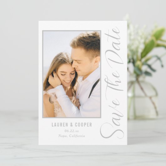 Sparen de Datum Zilver Stijlvol Manuscript Modern (Staand voorkant)