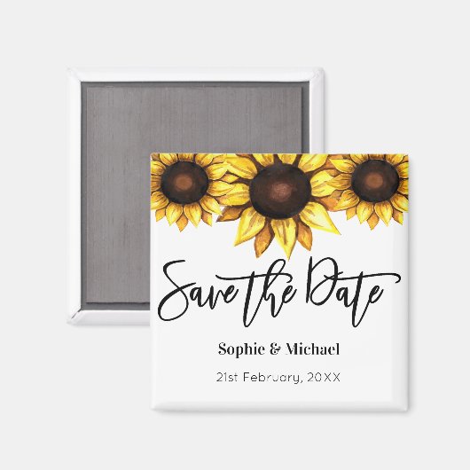 Sparen de Datum Zonnebloem Gele Witte Floral Magneet (Voorkant / Achterkant)
