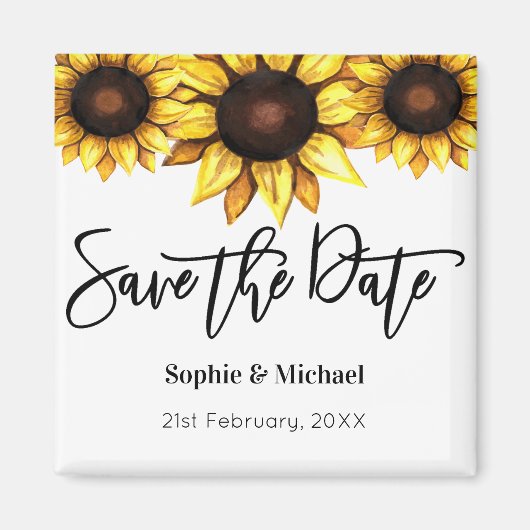 Sparen de Datum Zonnebloem Gele Witte Floral Magneet (Voorkant)