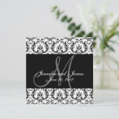 Sparen de Datum Zwart Damask Monogram Save The Date (Staand voorkant)