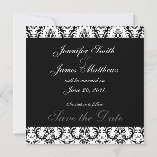 Sparen de Datum Zwart Damask Monogram Save The Date (Achterkant)