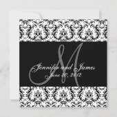 Sparen de Datum Zwart Damask Monogram Save The Date (Voorkant)