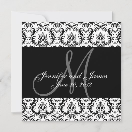 Sparen de Datum Zwart Damask Monogram Save The Date (Voorkant)