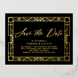Sparen de Datum Zwart Gold Decoratief Lijst Folie Uitnodiging Briefkaart