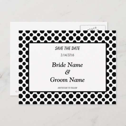 Sparen de Datum Zwarte Briefkaart van de Dot van d (Voorkant / Achterkant)