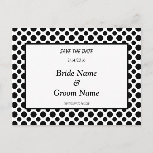 Sparen de Datum Zwarte Briefkaart van de Dot van d (Voorkant)