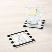 Sparen de Datum Zwarte en Gold Striped Wedding Kartonnen Onderzetters (Insitu)