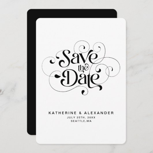 Sparen de datum zwarte en witte typografie elegant save the date (Voorkant / Achterkant)