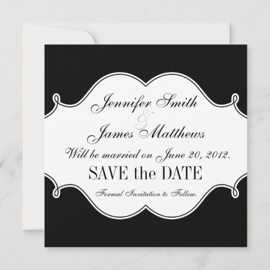 Sparen de Datum Zwarte en Witte Uitnodiging van de (Achterkant)